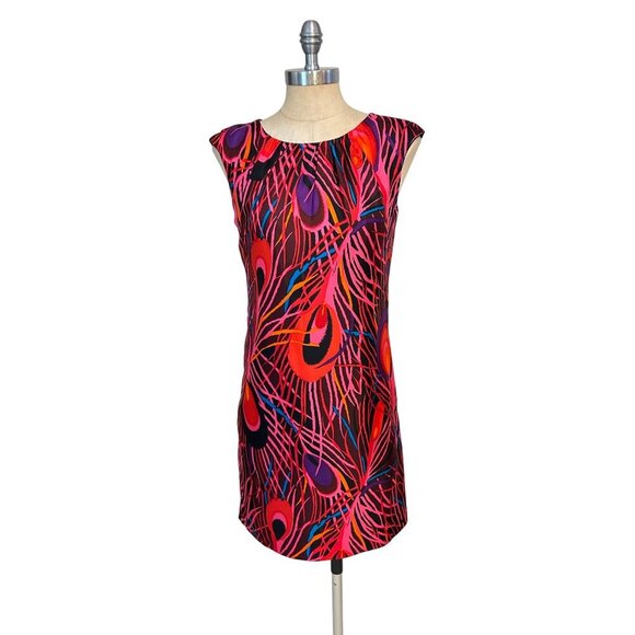 Anthropologie Milly Peacock Print Silk Dress Shift Cocktail size 2 XS - Picture 2 of 6